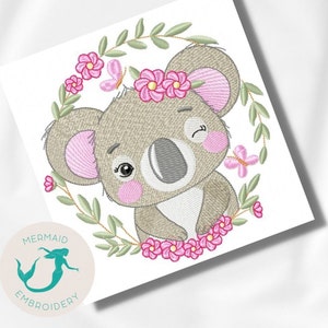 Koala Flowers embroidery designs baby embroidery design machine animals embroidery pattern file instant download baby embroidery design