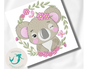 Koala Flowers embroidery designs baby embroidery design machine animals embroidery pattern file instant download baby embroidery design