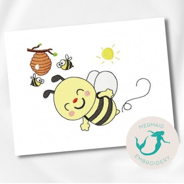 Cute Bee embroidery design, baby embroidery design machine, Animal embroidery pattern, file instant download, newborn embroidery