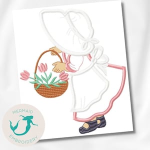 Sunbonnet Korb Stickdatei Stickdatei Mädchen Stickdatei Stickdatei Maschinenstickerei Kinder Stickdatei Sofort Download Baby Stickdatei
