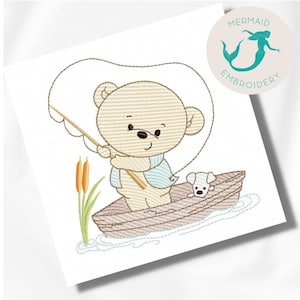 Bear Fishing embroidery designs boy embroidery design machine baby embroidery pattern file instant download baby boy embroidery bear design