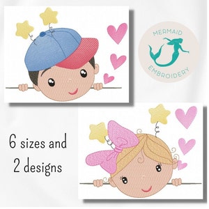 Boy and Girl Face embroidery design, Kids embroidery design machine, baby embroidery pattern, file instant download, Children embroidery