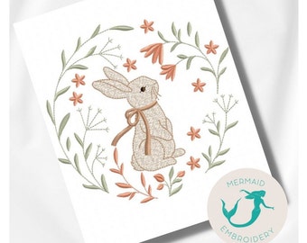 Bunny Floral 3 embroidery design machine, Easter embroidery pattern, Holiday embroidery, Habbit embroidery, File Instant Download