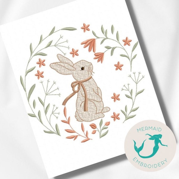 Bunny Floral 3 embroidery design machine, Easter embroidery pattern, Holiday embroidery, Habbit embroidery, File Instant Download