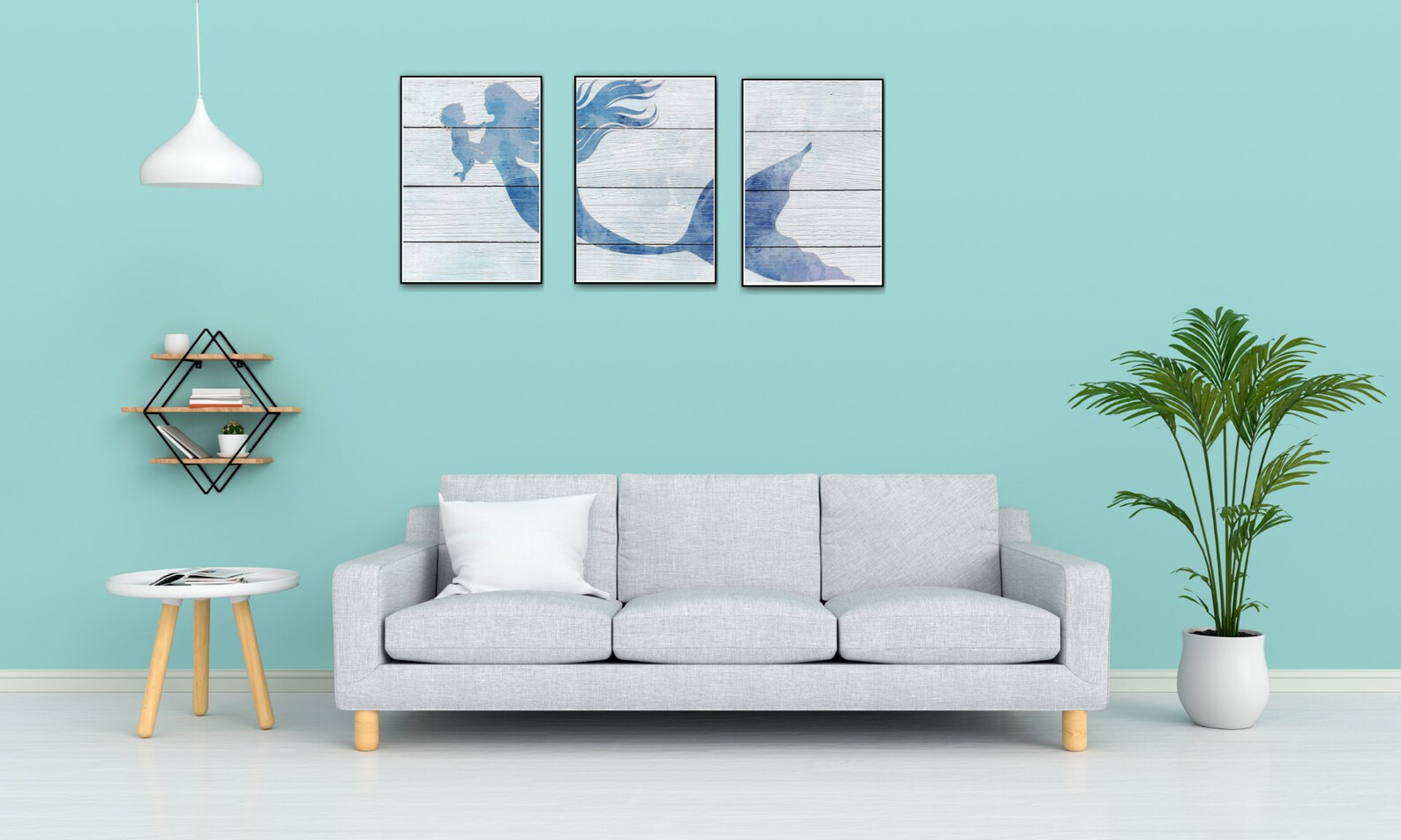 Framed Mermaid Art Mermaid Art Canvas 3 Panel Canvas Wall Etsy