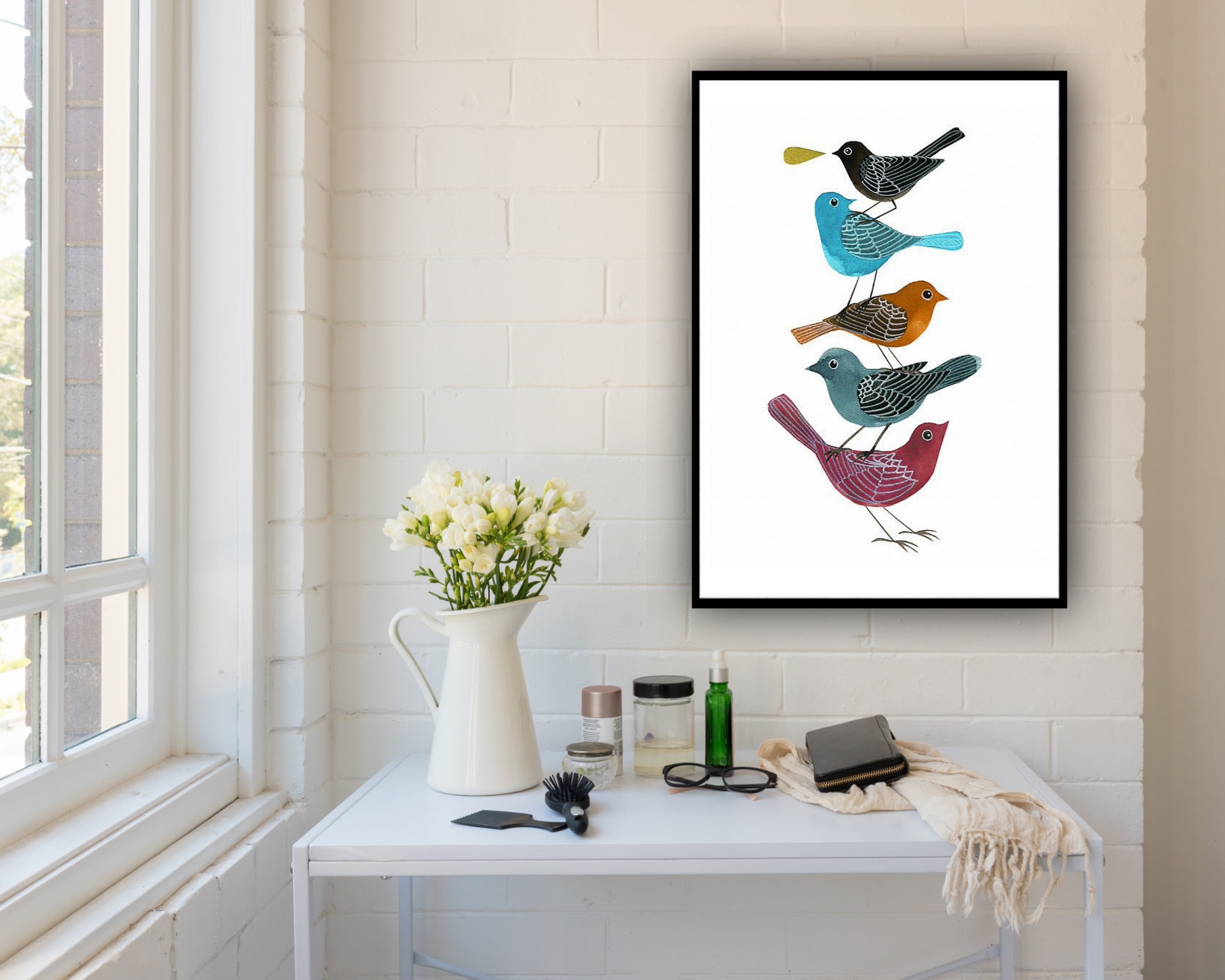 5 Birds Art Print Large Wall Art Wall Decor Watercolor Etsy