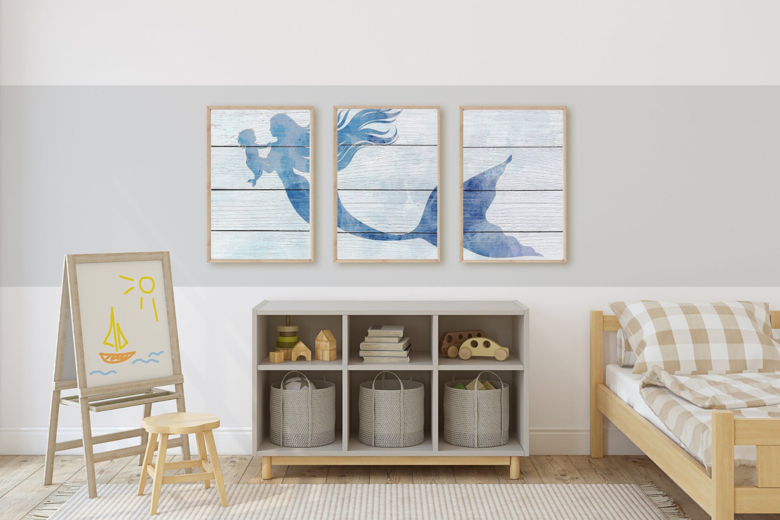 Framed Mermaid Art Mermaid Art Canvas 3 Panel Canvas Wall Etsy