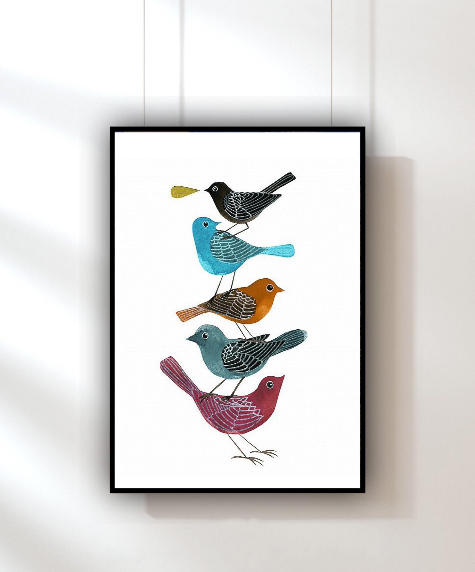 5 Birds Art Print Large Wall Art Wall Decor Watercolor Etsy
