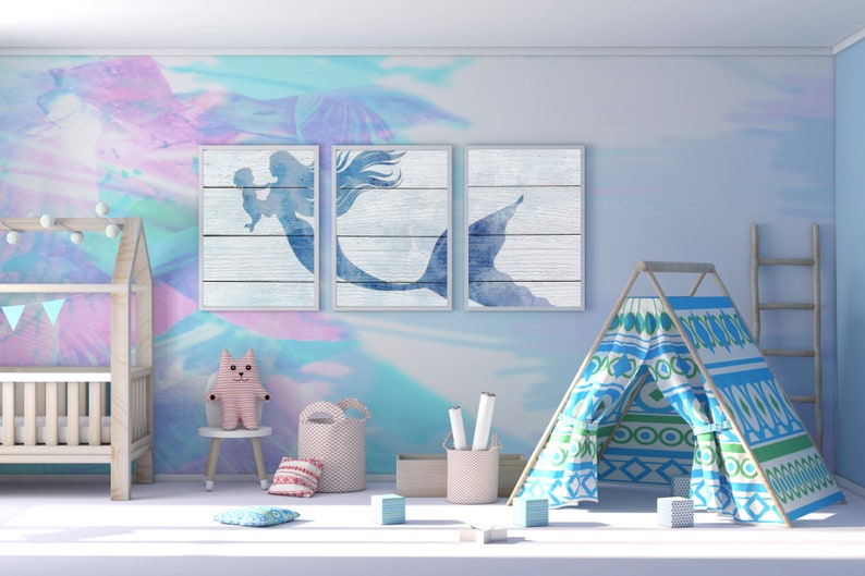 Framed Mermaid Art Mermaid Art Canvas 3 Panel Canvas Wall Etsy