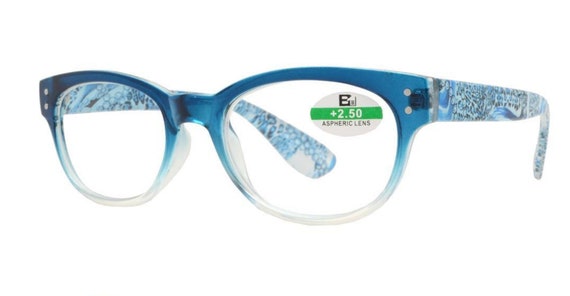 Blue Round Fashion Cheaters Reading Glasses Specs Etsy - mu blue fade hoodie w white stripes roblox