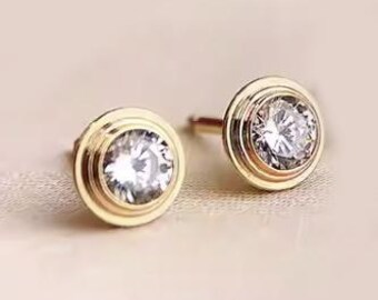 Bezel Set Moissanite Studs Earrings 925 Silver Classic Style Daily Worn Studs for Her, Women Dainty Classic Moissanite Stud Earrings For Her