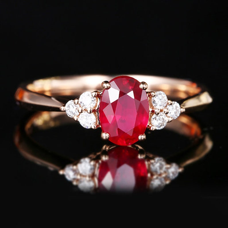 1.50Ct Natural Ruby Diamond Classic Engagement Ring 14K Gold Oval Ruby Wedding Gifted Ring Women Dainty Ruby Anniversary Ring 14K Rose Gold.