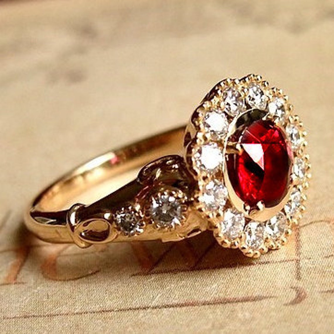 Estate Engagement Ring 925 Silver Halo Bridal Etsy