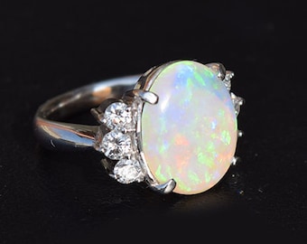 5.40 Ct Ethiopian Opal Cocktail Ring 925 Silver Vintage Opal Engagement Ring Art Deco Opal Cabochon Anniversary Gift Ring Opal Wedding Ring.