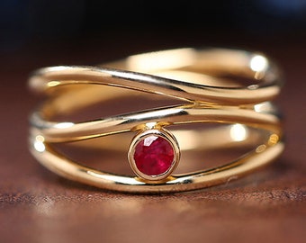 Natural Ruby Highway Promise Ring 14K Ruby Engagement Ring Valentine Proposal Ruby Ring Women Dainty Daily Worn Ring July Birthstone 9K Ring