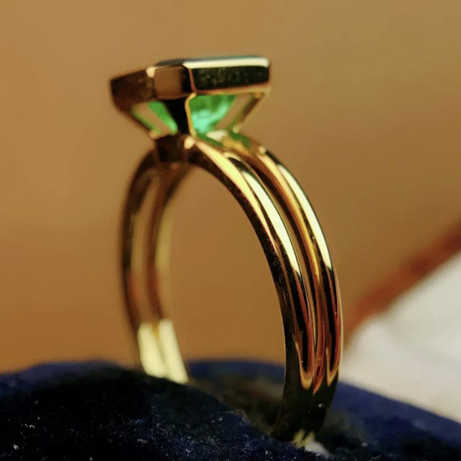 Natural Emerald Classic Ring 14K Bezel Set Emerald Engagement Ring ...