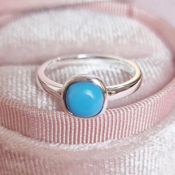 Sleeping Beauty Turquoise Classic Ring 925 Silver Bezel Cushion 