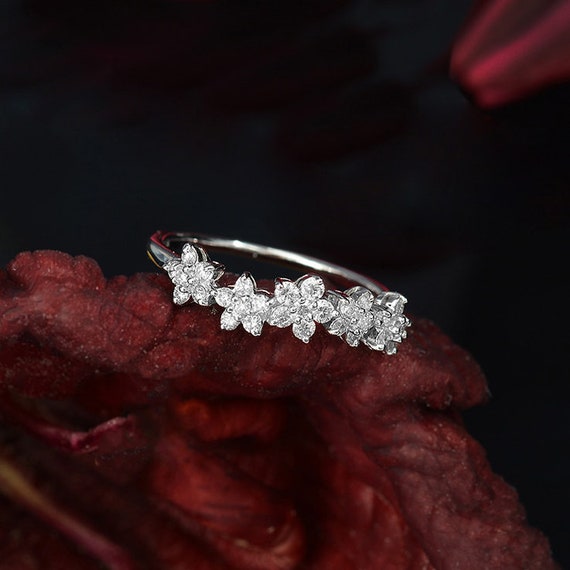 Diamond Wedding Band 14K Gold Diamond Floral Engagement