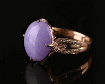 Bold Style Purple Jade ClassicAnniversary Ring, Jade Cocktail Ceremony Ring for Her, Grandma Gifted Ring, Purple Cabochon CZ Eternity Ring.