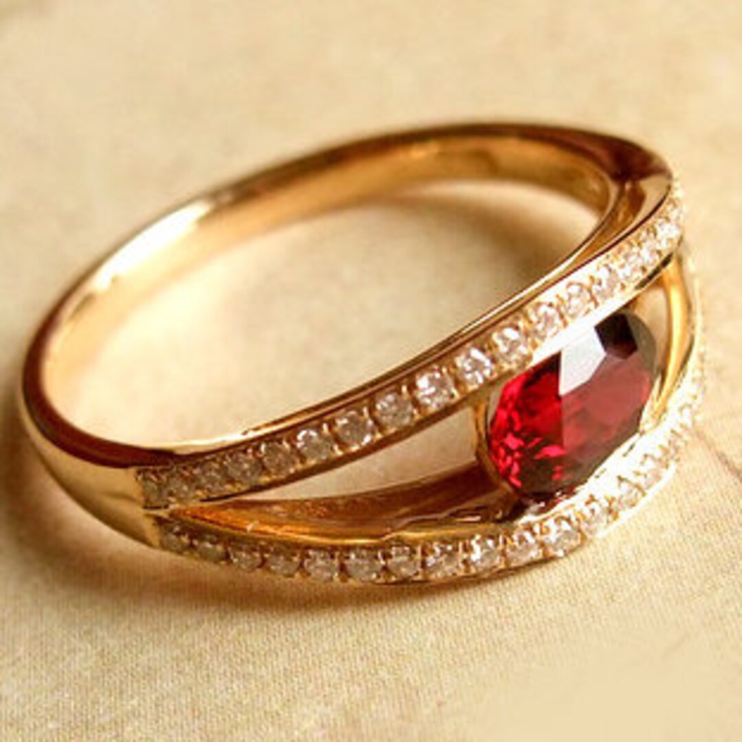 Lab Grown Ruby Oval Engagement Ring Split Shank Ruby, CZ Highway ...