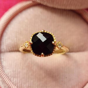 Art Deco Black Onyx, Diamond Engagement Ring 14K Onyx Checkerboard Trilogy Wedding Ring, Women Dainty Bridal Ceremony Gifted Ring For Her.