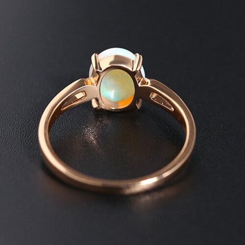 Ethiopian Opal Classic Engagement Ring 14K Rose Gold Opal Wedding Proposal shops Ring Opal Cabochon Valentine Gifted Women Dainty Anniversary Ring