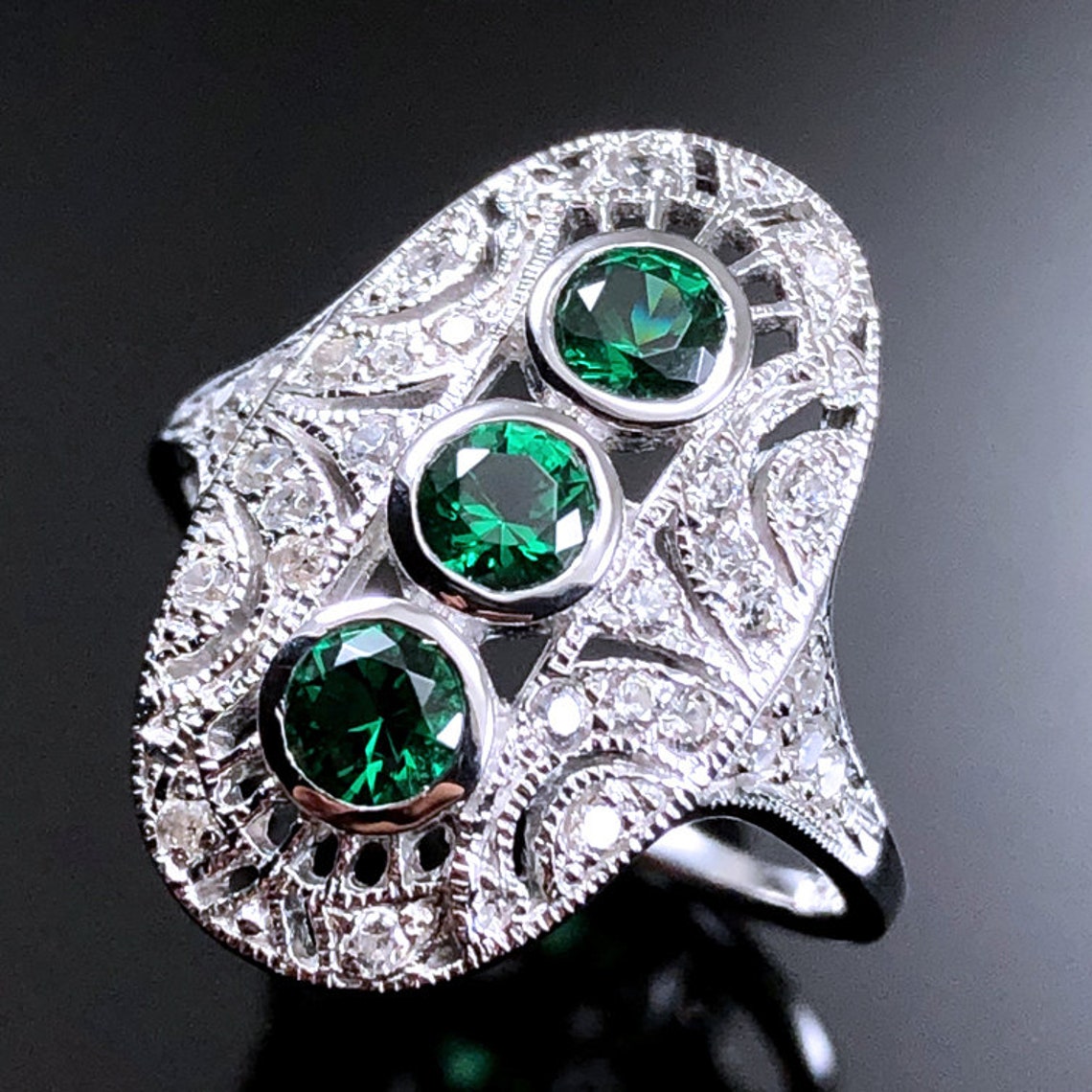 Lab Grown Emerald Bridal Wedding Ring Art Deco Emerald Etsy