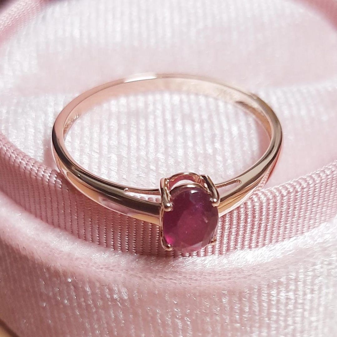 Natural Ruby Classic Solitaire Ring 14K Rose Ruby Valentine Proposal ...