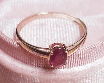 Natural Ruby Classic Solitaire Ring 14K Rose Ruby Valentine Proposal Ring, Minimalist Style Ruby Proposal Ring Oval Ruby Handmade Ceremony.