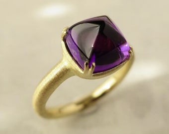 Amethyst Sugarloaf Solitaire Ring Brushed Texture Style Purple Amethyst Cocktail Anniversary Ring Amethyst Solitaire Cushion Shape Gift Ring