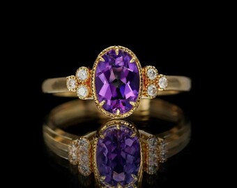 Purple Amethyst, White Topaz Vintage Engagement Ring 925 Silver Art Deco Amethyst Wedding Proposal, Daily Worn Purple Stone Anniversary Gift