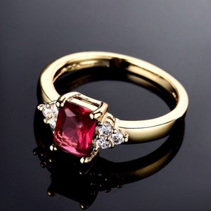 Lab Ruby Classic Engagement Ring Emerald Cut Ruby CZ Cluster Wedding Ring Classic Style Daily Wen Ruby Valentin Ring Ruby Anniversary Gifted