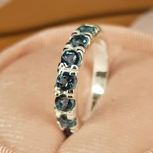 London Blue Topaz 7 Stone Band Ring 925 Silver Topaz Wedding Stackable Ring Women Dainty London Topaz Art Deco Eternity Handmade Silver Band