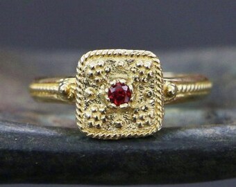 1980's Style Handmade Ruby Wedding Ceremony Ring Vintage Ruby Women Valentine Gifted Art Deco Square Shape Ring, Antique Ruby Ceremony Gift.