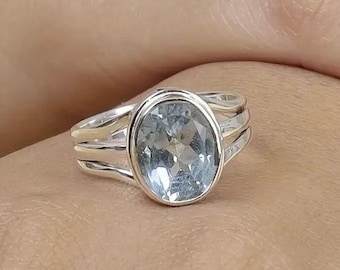 Aquamarine Women Gifted, Anniversary Ring, Daily Worn Wedding Ring Big-Bold Aquamarine Handmade Vintage Ring 925 Silver, Blue Stone Ring
