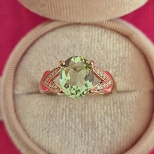 Mint Green Amethyst Oval Bridal Wedding Ring, Rose Plated 925 Silver Amethyst Engagement Ring 10x8mm Green Amethyst Women Ceremony Gift Ring