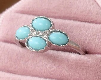 Blue Turquoisen Oval Cab Ring, 925 Silver Handmade Turquoise Anniversary Gift, Bezel Setting Ring, Women Gifted ,Four stone Turquoisen Ring.