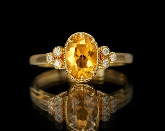 Citrine Bridal Wedding Ring 925 Silver Edwardian Style Women Engagement Ring Art Deco Citrine Proposal Valentine Gift Cluster Ceremony Ring.