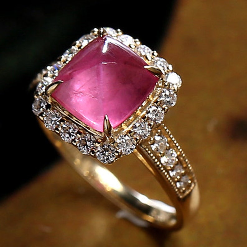 Lab Grown Ruby Unique Wedding Ring 14K Gold Ruby Moissanite Halo ...