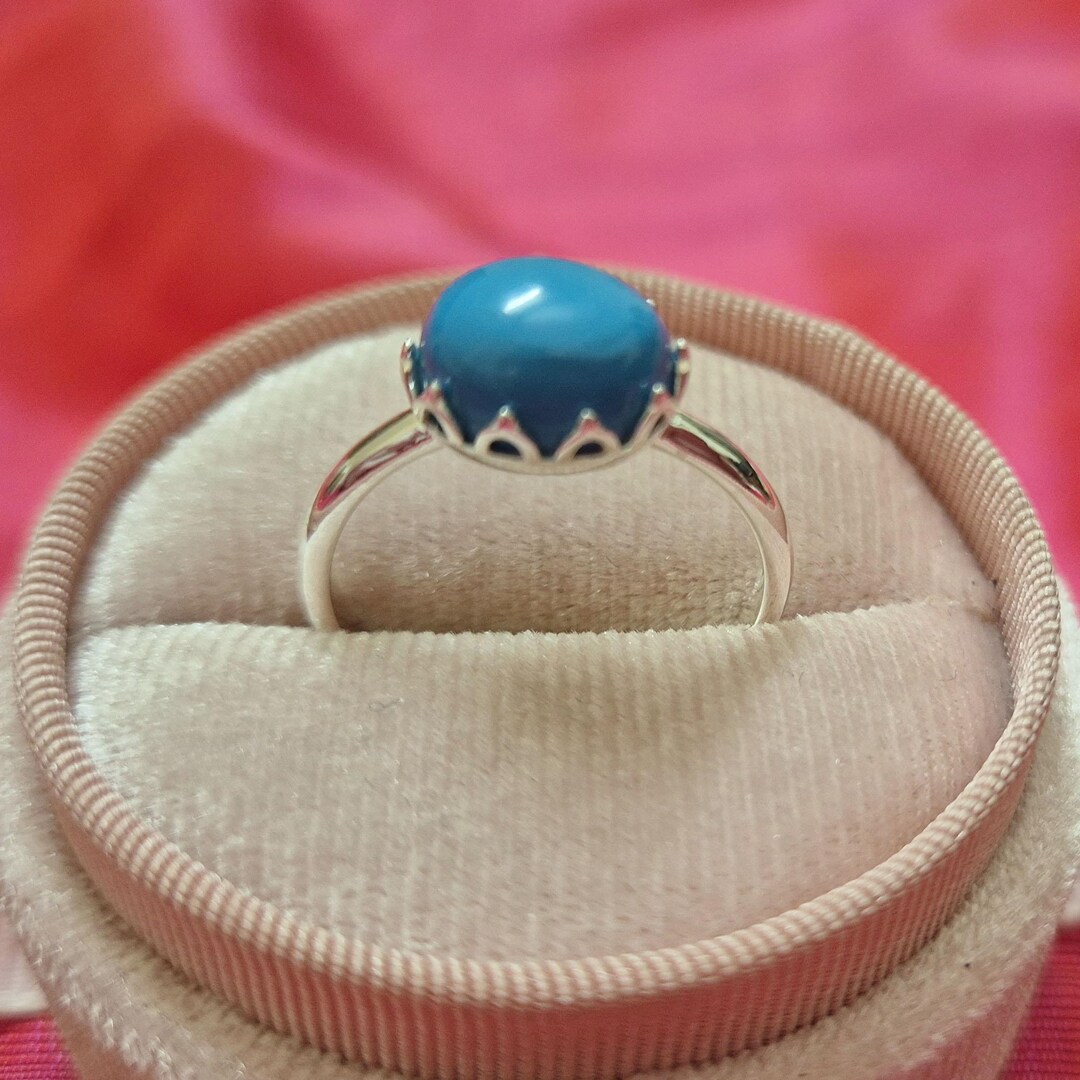 ブルーターコイズオーバルカボションリング 925シルバー ハンドメイド