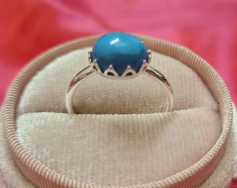 Blue Turquoise Oval Cabochon Ring 925 Silver Handmade Turquoise Oval Ring, Daily Worn Healing Stone Ring Women Gifted Turquoise Vintage Ring