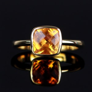 Gold Citrine Checkerboard Solitaire Ring 9K Gold Citrine Anniversary Ring November Birthstone Valentine Christmas Proposal Women Gifted Ring