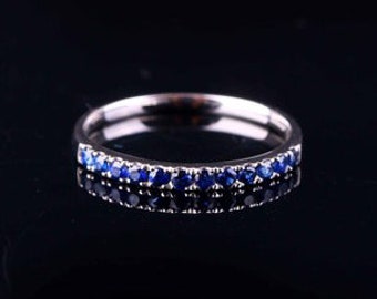 Natural Blue Sapphire Wedding Band, 14K French Setting Sapphire Classic Daily Worn Band, Women Daily Wedding Ceremony,Birthday Gifted Band.