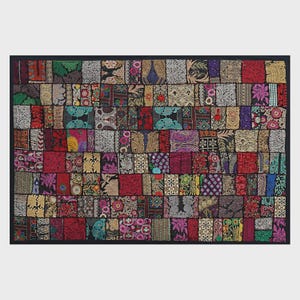 Svart broderad sari-gobeläng: Indisk lapptäckeväggbonad, 152 x 102 cm
