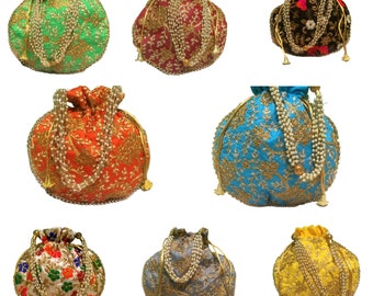 Indian Handmade Embroidered Women's Potli Bag Pouch , Wedding Favors, Drawstring Bags, Many colors options