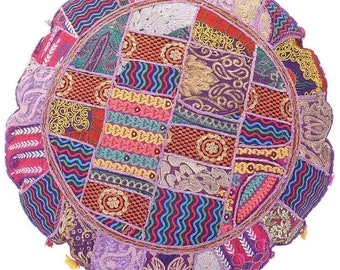 Purple Round Floor Cushion Bohemian Yoga Meditation Pillow Cushion Covers Indian Embroidered Colorful Cushions Indian Pillow Size 18 inch