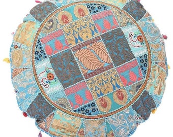Blue Round Floor Cushion Bohemian Yoga Meditation Pillow Cushion Covers Indian Embroidered Colorful Cushions Indian Pillow Size 18 inch