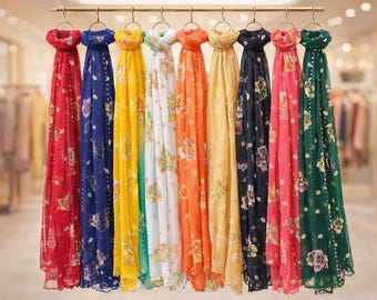 Bufandas florales de moda, bufandas, envolturas indias, pakistaníes, coloridas, sólidas, dupattas, muchos colores