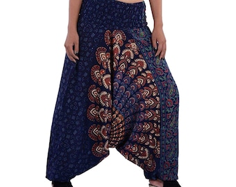 Mandala bomull harembyxor: Indiskt handtryck, Boho yoga hippie yoga baggybyxor