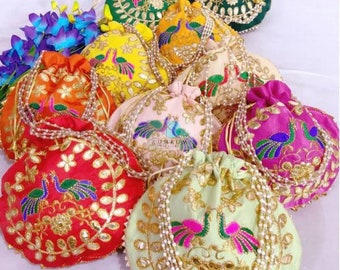 Lot of 100- 200 women's Embroidered Clutch Purse/Ethnic potli bags Traditional Gotta Patti Work Handmade wedding favor return gift wristlets